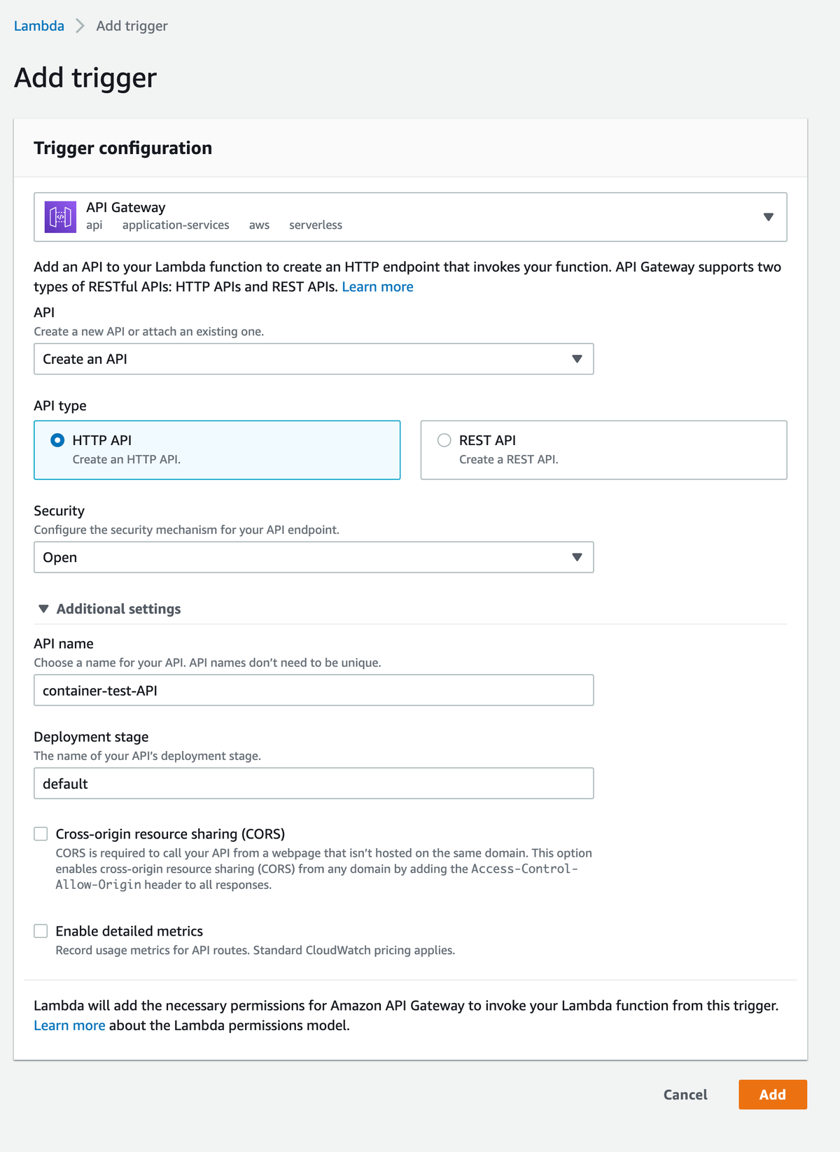 AWS Lambda Add Trigger
