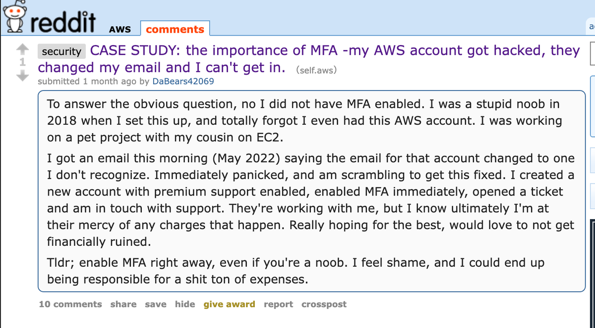 MFA troubles on reddit AWS