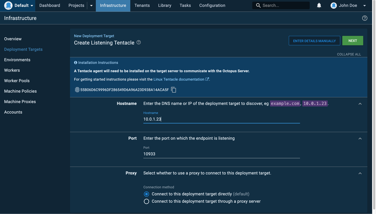 Configuring Tentacle
