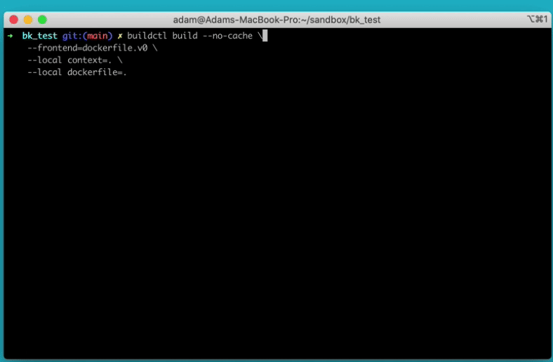 animation of `buildctl` building a dockerfile