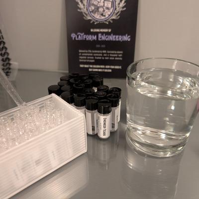 Hotel room vials being filled