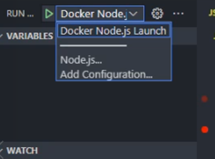 selecting docker node.js launch