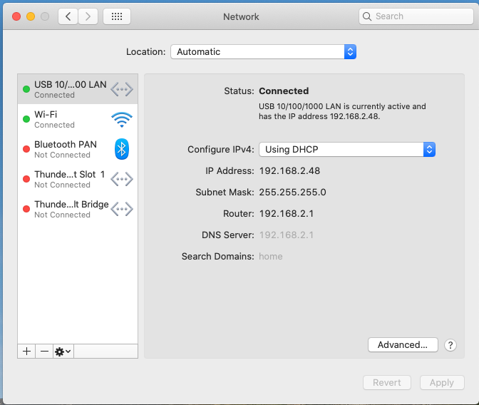 Setting -> Network on macOS