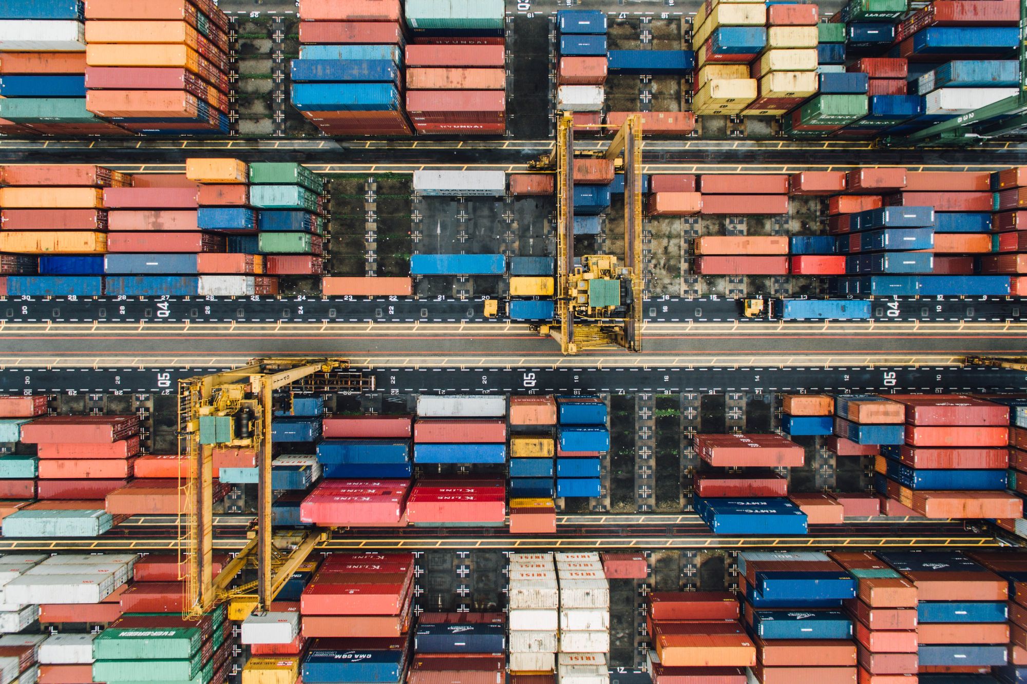 Overhead view of shipping containers