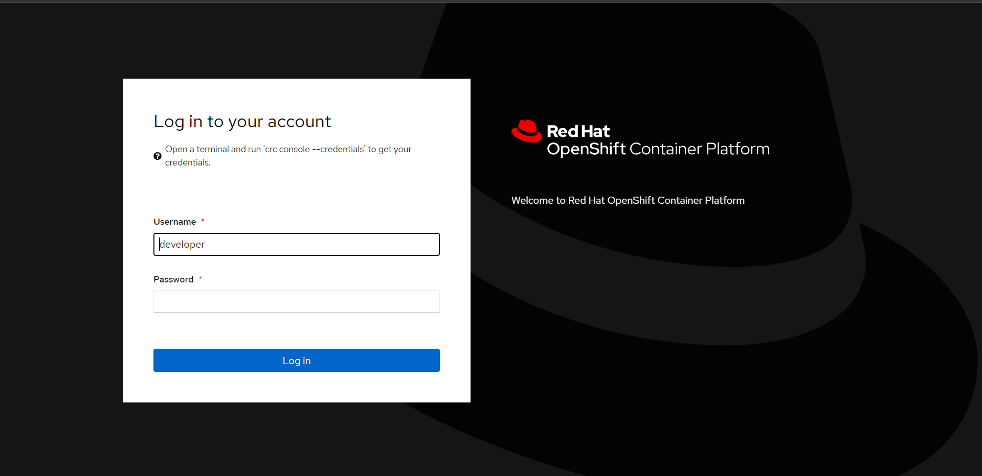 Login base. Install OPENSHIFT CRC.